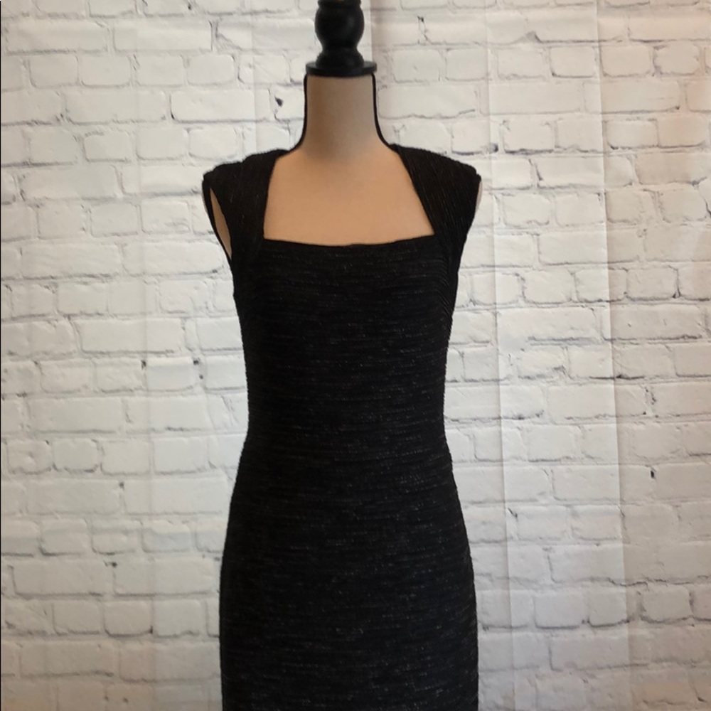 Eliza J black sheath dress with metallic thread